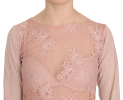 PINK MEMORIES Pink Lace See Through Long Sleeve Top Blouse - IT42 | S - Blouses