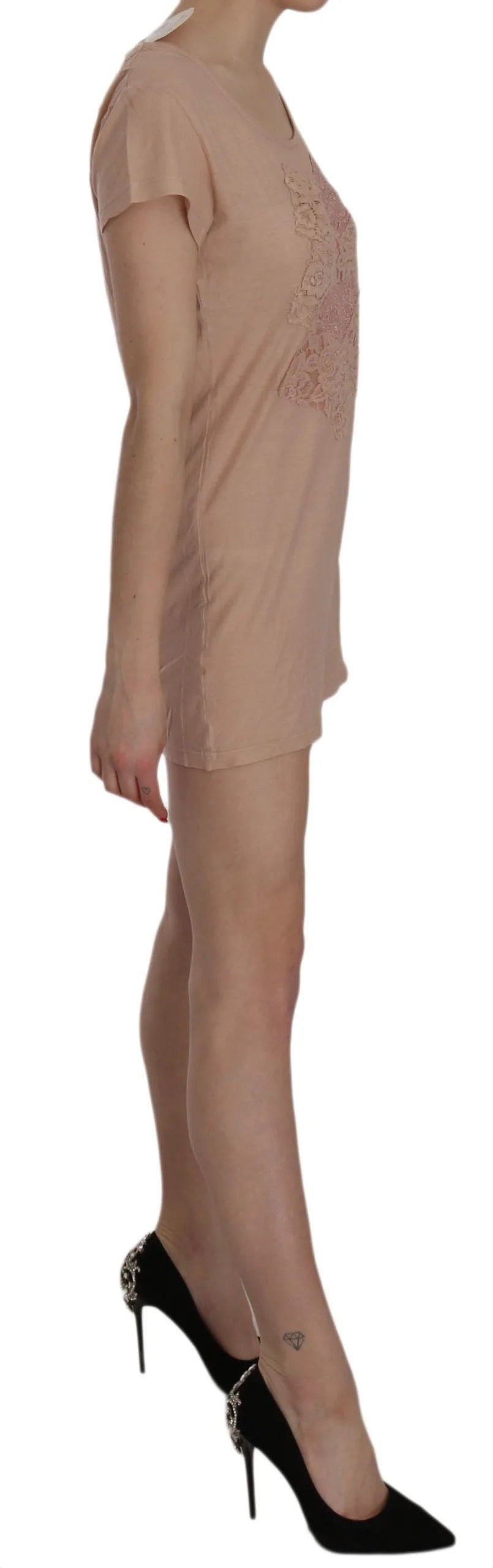 PINK MEMORIES Pink Lace Short Sleeve Shift Mini Dress - Dresses