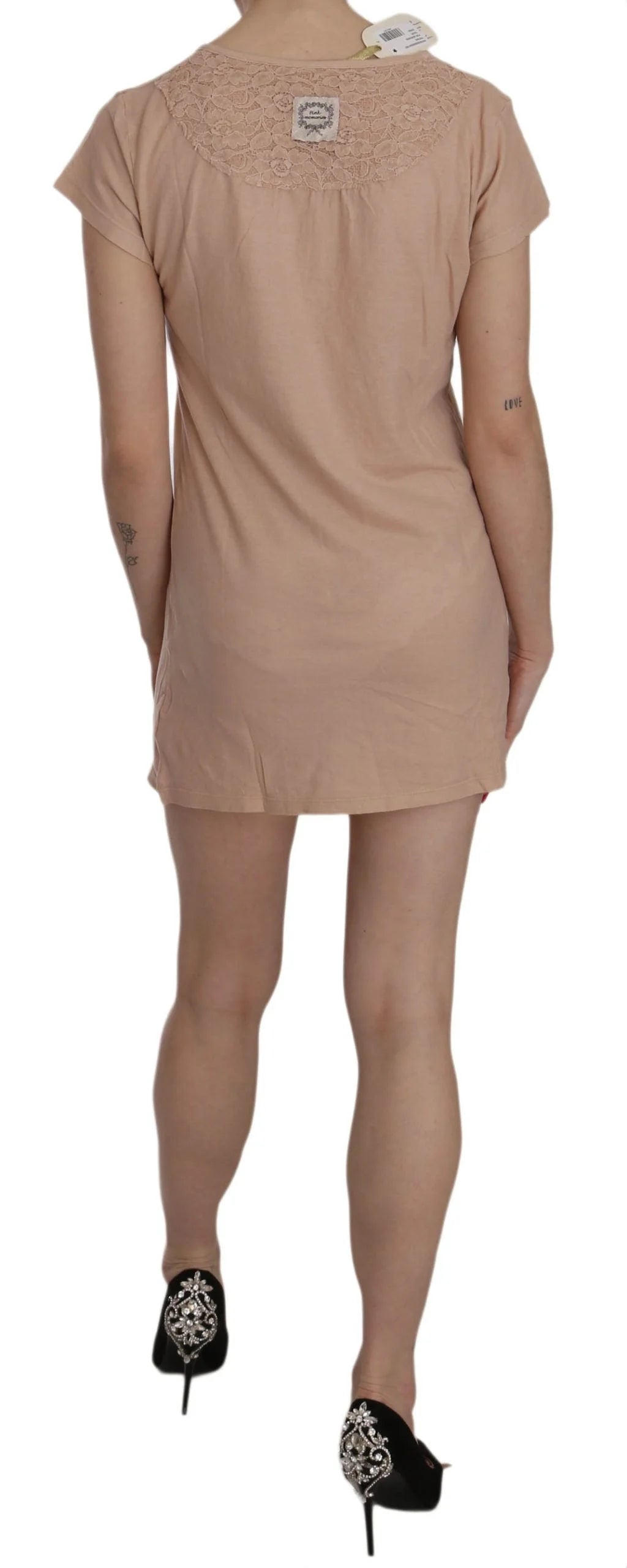 PINK MEMORIES Pink Lace Short Sleeve Shift Mini Dress - Dresses