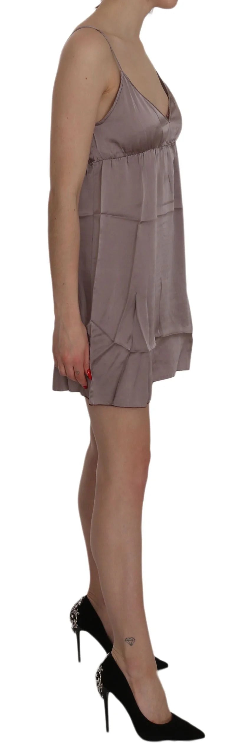 PINK MEMORIES Purple Spaghetti A-line Mini Silk Dress - Dresses