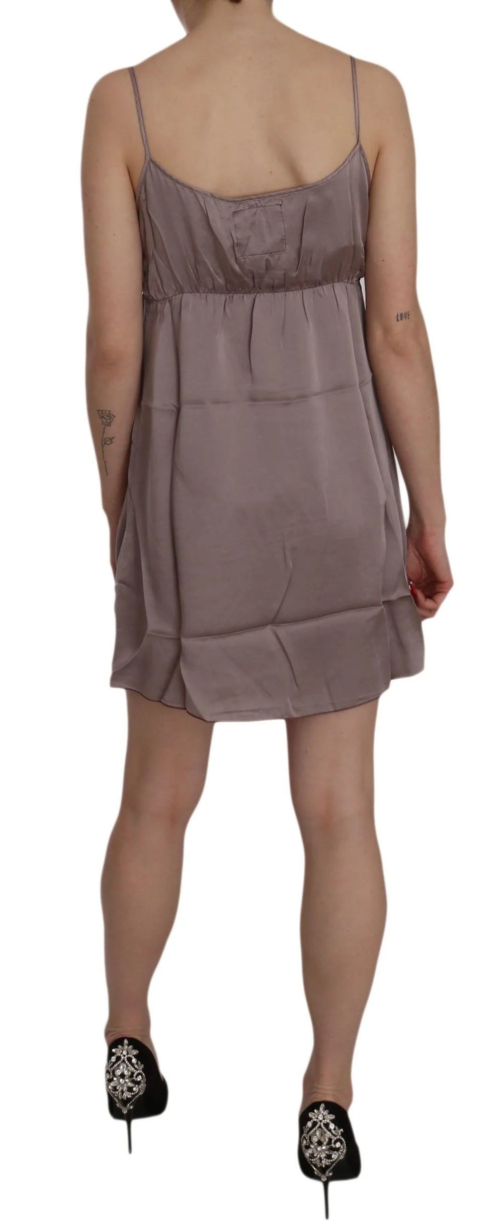 PINK MEMORIES Purple Spaghetti A-line Mini Silk Dress - Dresses