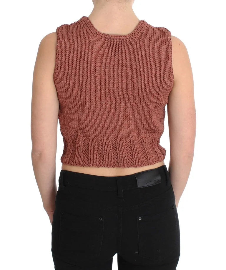 PINK MEMORIES Red Cotton Blend Knitted Sleeveless Sweater - One Size - Sweaters