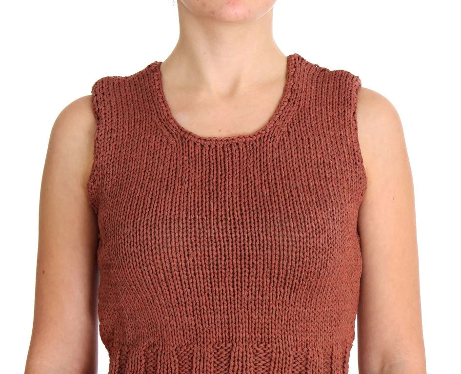 PINK MEMORIES Red Cotton Blend Knitted Sleeveless Sweater - One Size - Sweaters