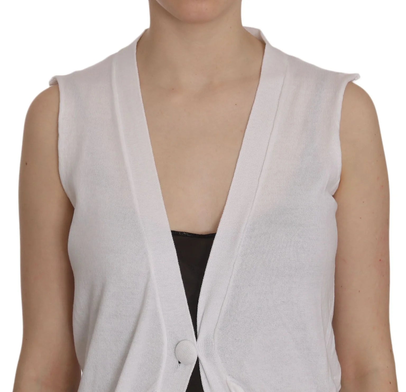 PINK MEMORIES White 100% Cotton Sleeveless Cardigan Top Vest - Cardigans