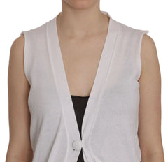 PINK MEMORIES White 100% Cotton Sleeveless Cardigan Top Vest - Cardigans
