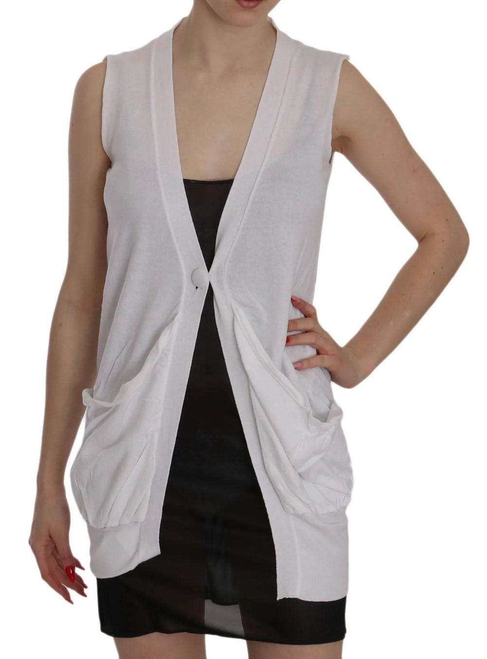 PINK MEMORIES White 100% Cotton Sleeveless Cardigan Top Vest - Cardigans
