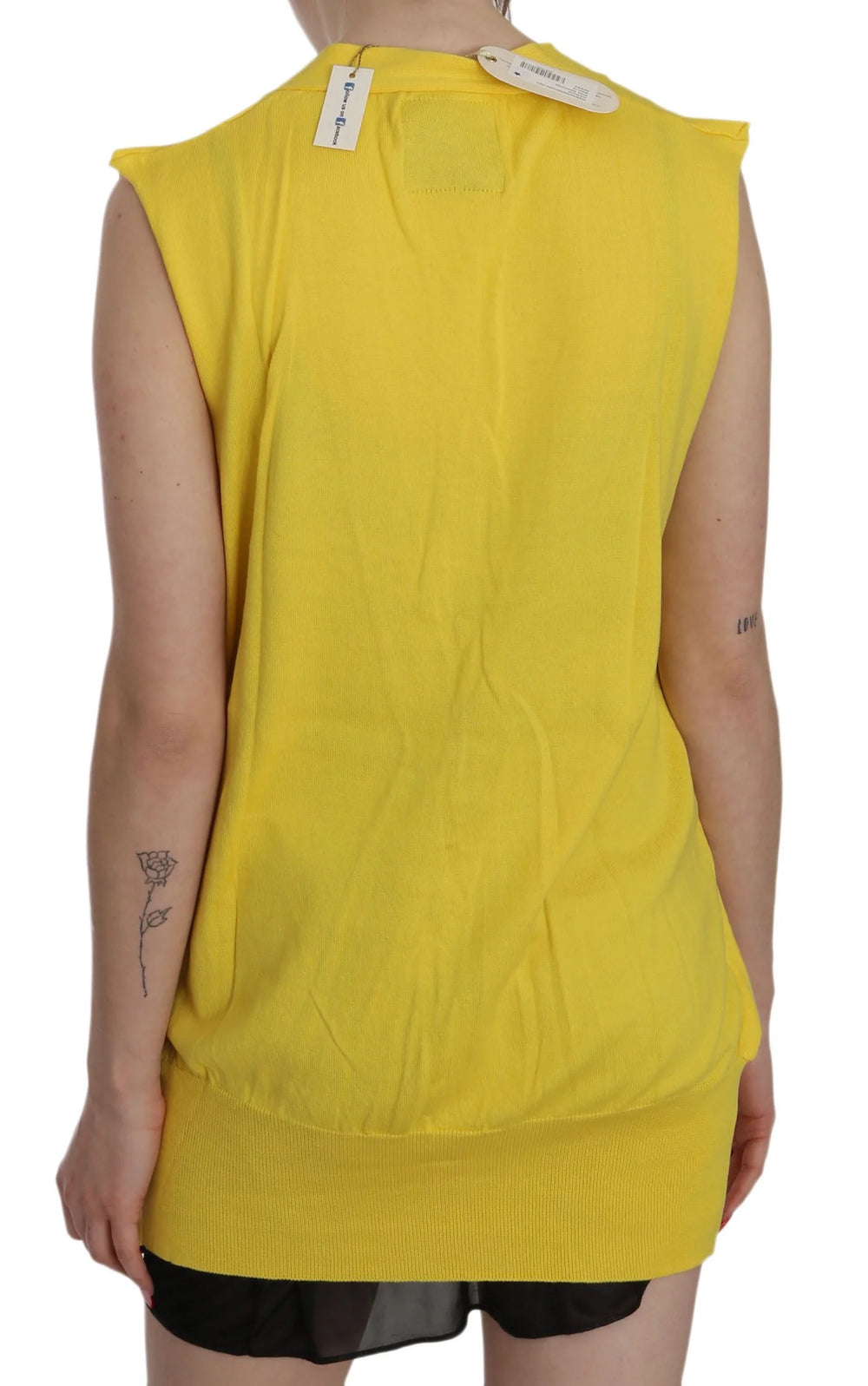 PINK MEMORIES Yellow 100% Cotton Sleeveless Cardigan Top Vest - Cardigans