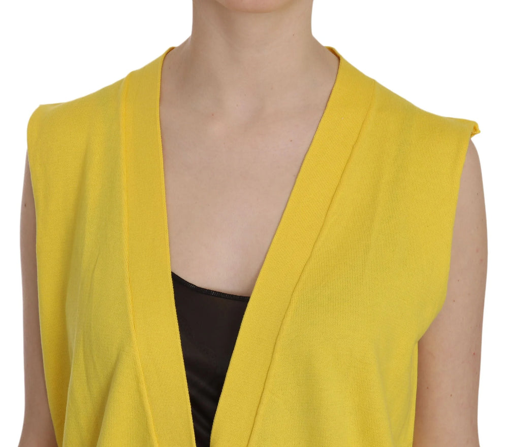 PINK MEMORIES Yellow 100% Cotton Sleeveless Cardigan Top Vest - Cardigans