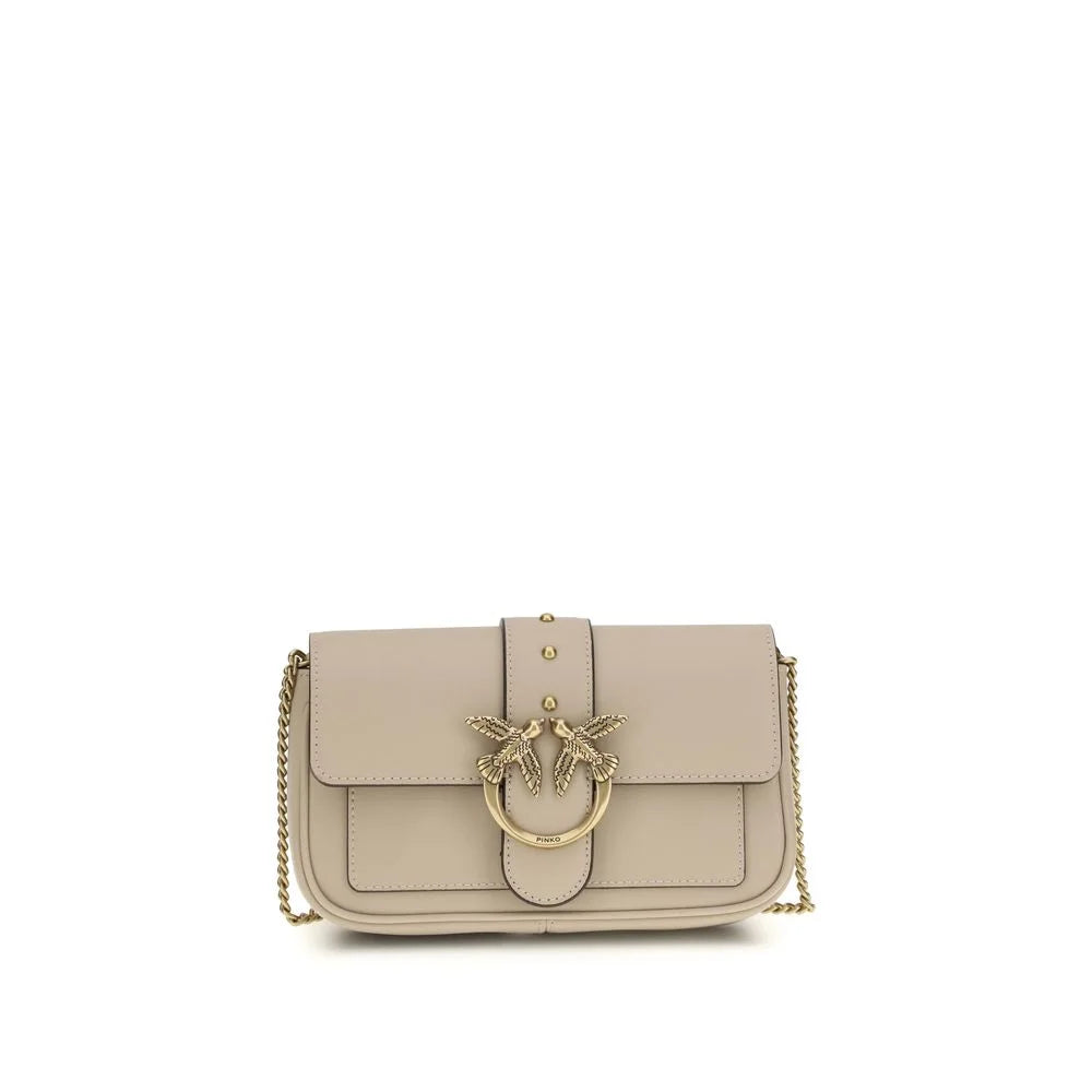 PINKO Beige Calf Leather Bos Taurus Shoulder Bag