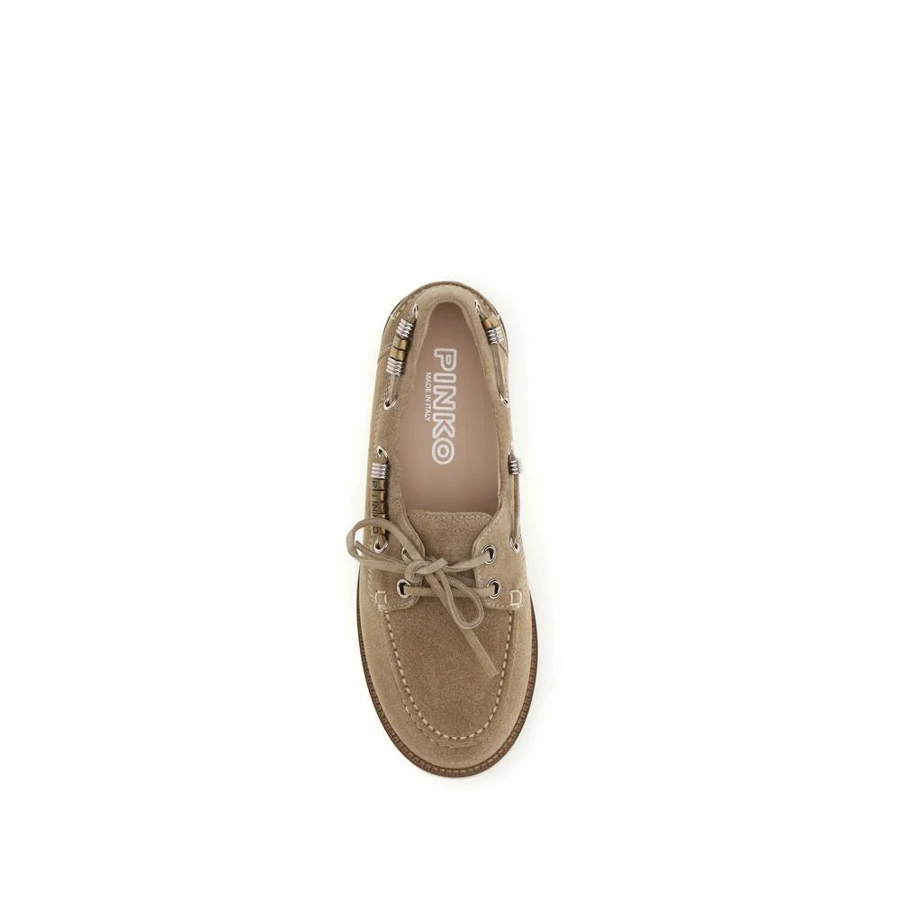 PINKO Beige Calf Leather Bos Taurus Slip-On Loafers