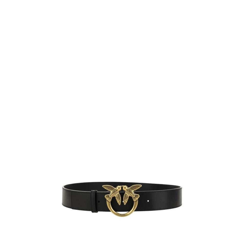 PINKO Black Calf Leather Bos Taurus Belt
