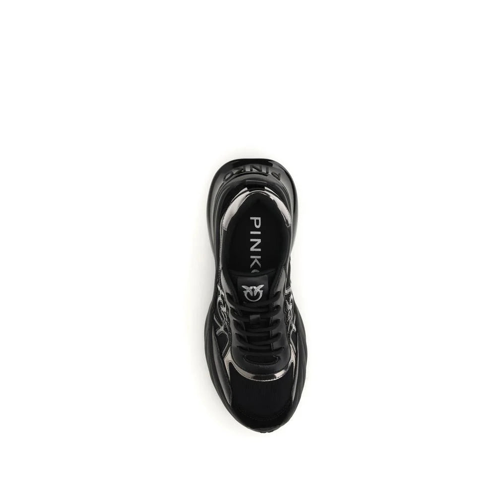 PINKO Black Calf Leather Bos Taurus Chunky Sneakers - EU36/US6
