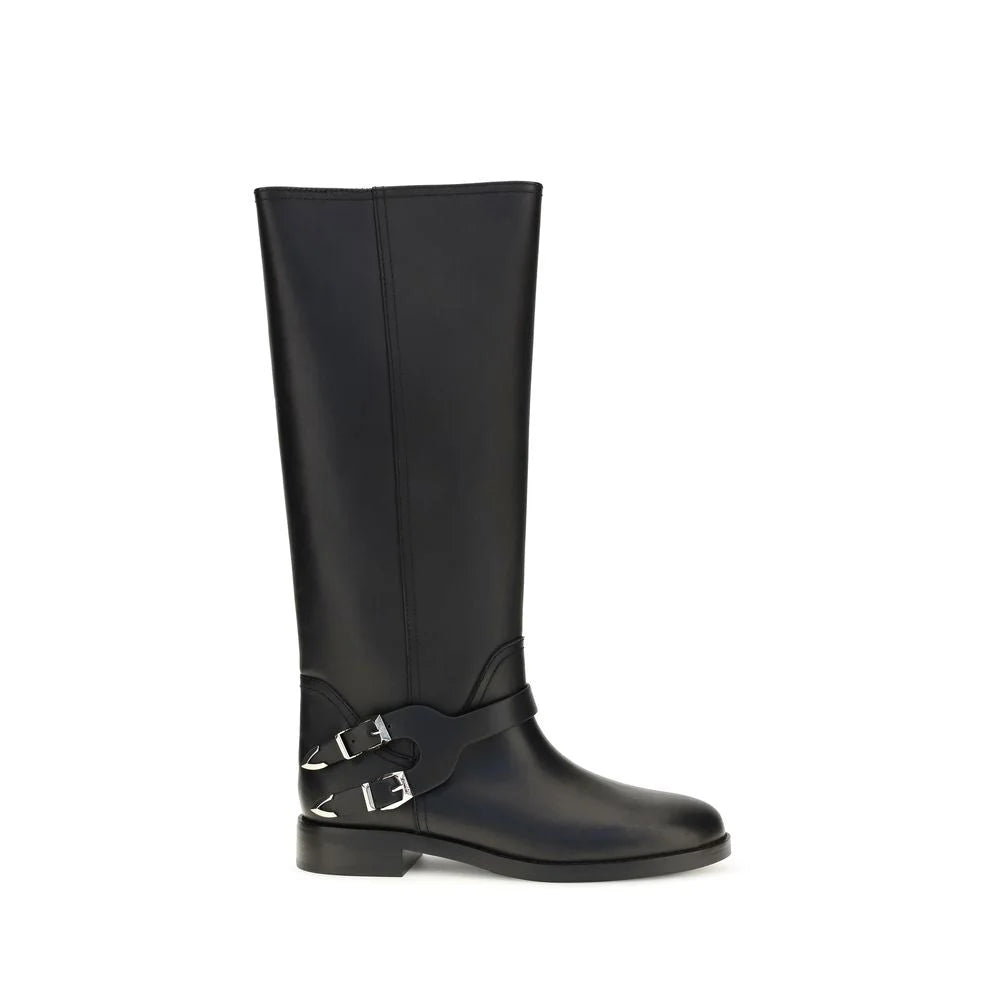PINKO Black Calf Leather Bos Taurus Flat Boots