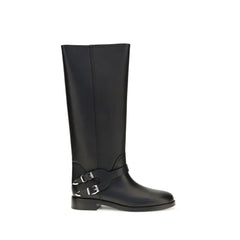 PINKO Black Calf Leather Bos Taurus Flat Boots