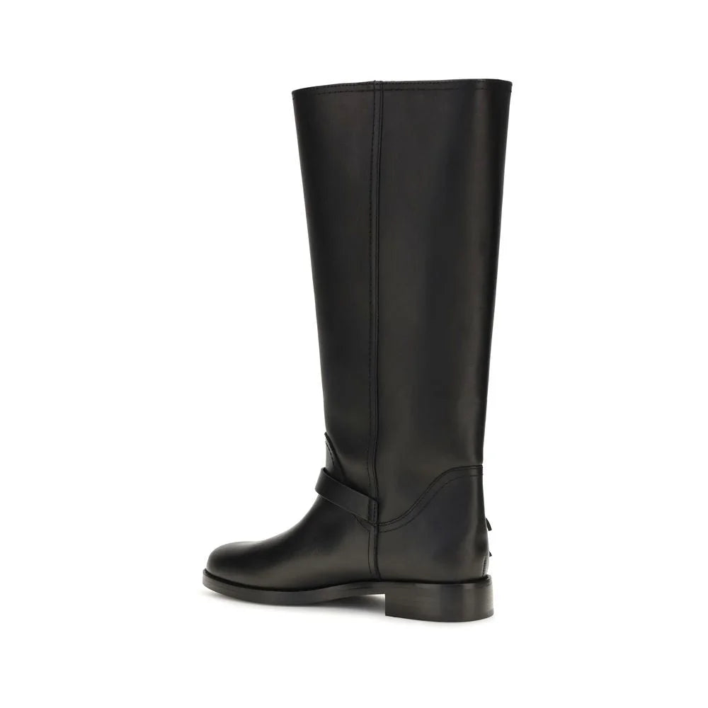 PINKO Black Calf Leather Bos Taurus Flat Boots
