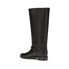 PINKO Black Calf Leather Bos Taurus Flat Boots