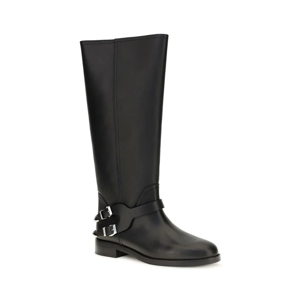 PINKO Black Calf Leather Bos Taurus Flat Boots