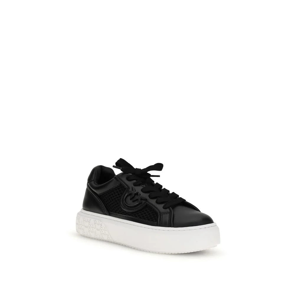 PINKO Black Calf Leather Bos Taurus Platform Sneakers