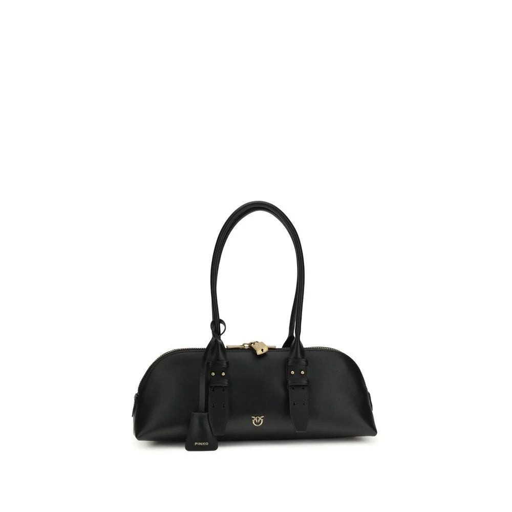 PINKO Black Calf Leather Bos Taurus Shoulder Bag