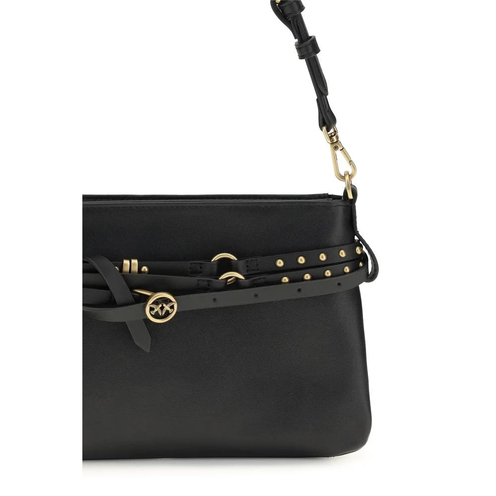 PINKO Black Calf Leather Bos Taurus Shoulder Bag