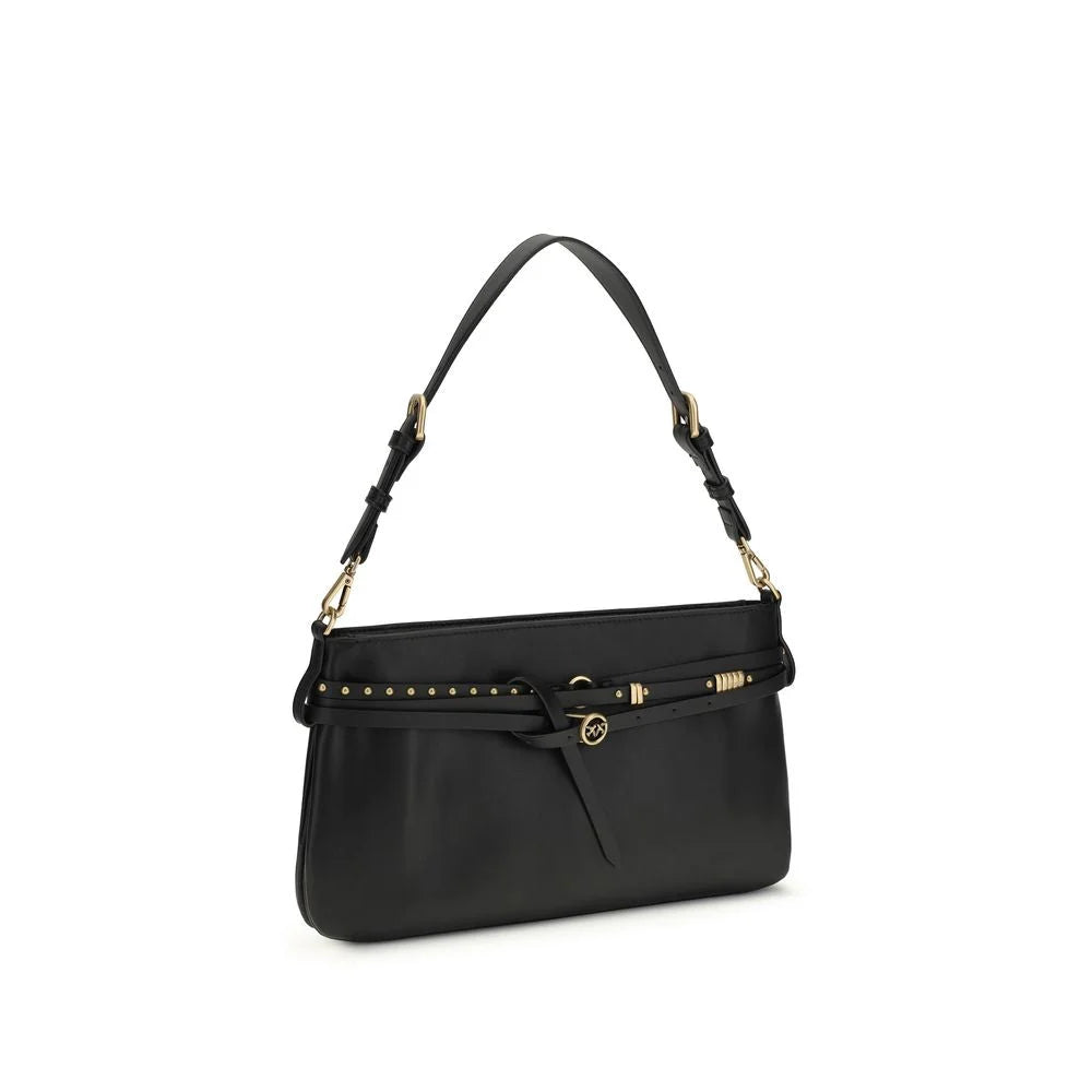 PINKO Black Calf Leather Bos Taurus Shoulder Bag