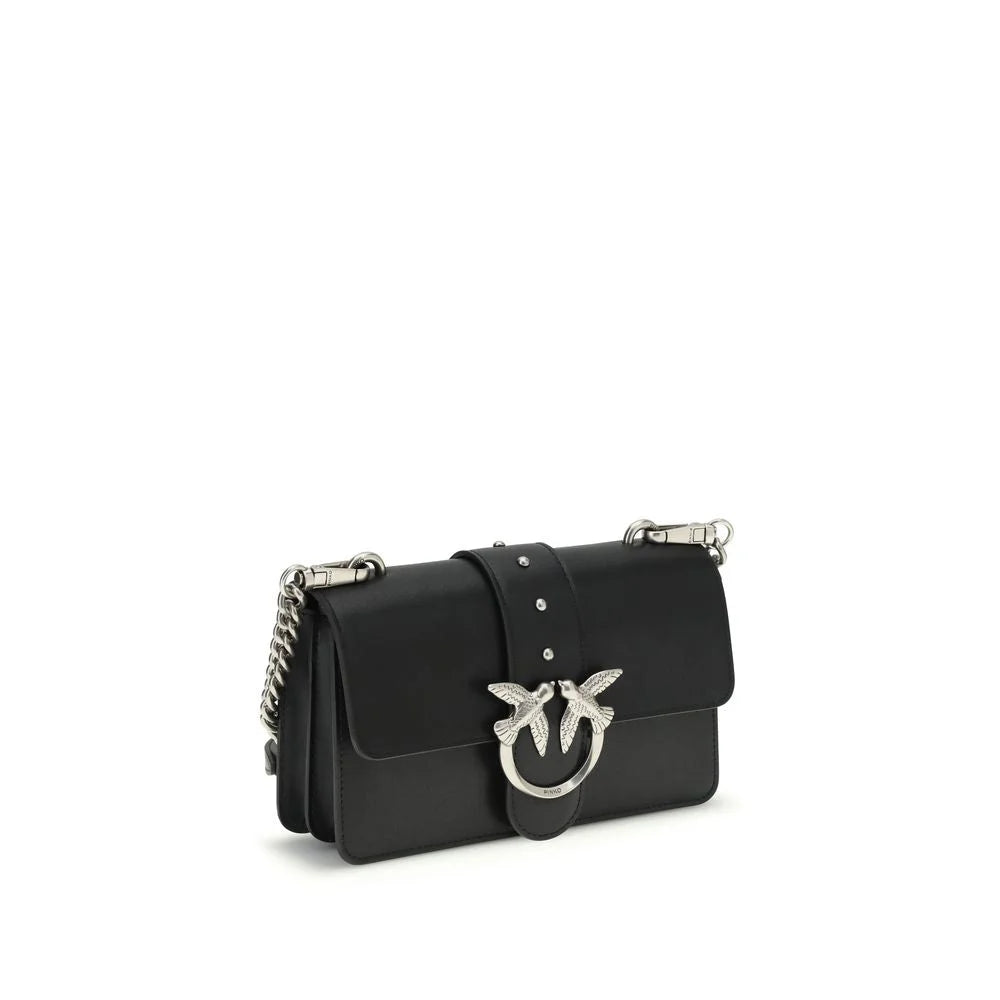 PINKO Black Calf Leather Bos Taurus Shoulder Bag