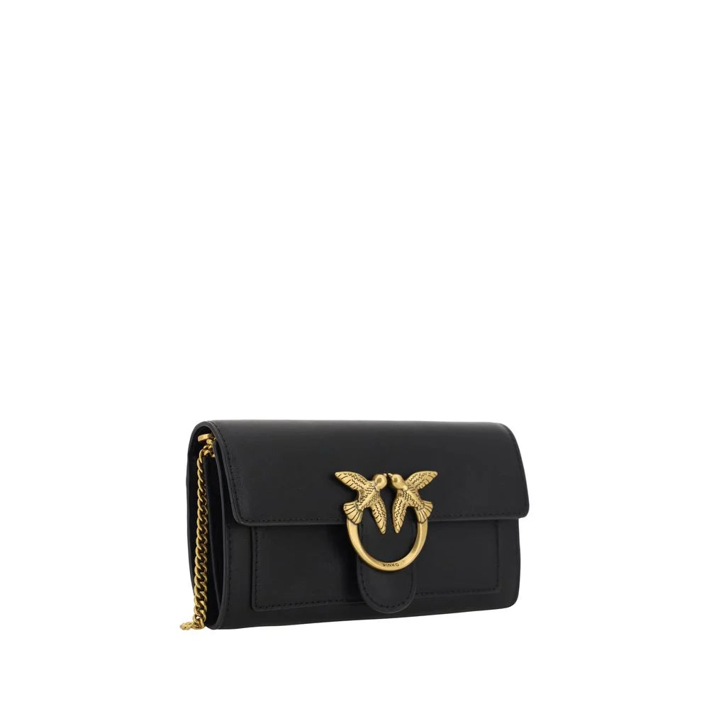 PINKO Black Calf Leather Bos Taurus Shoulder Bag