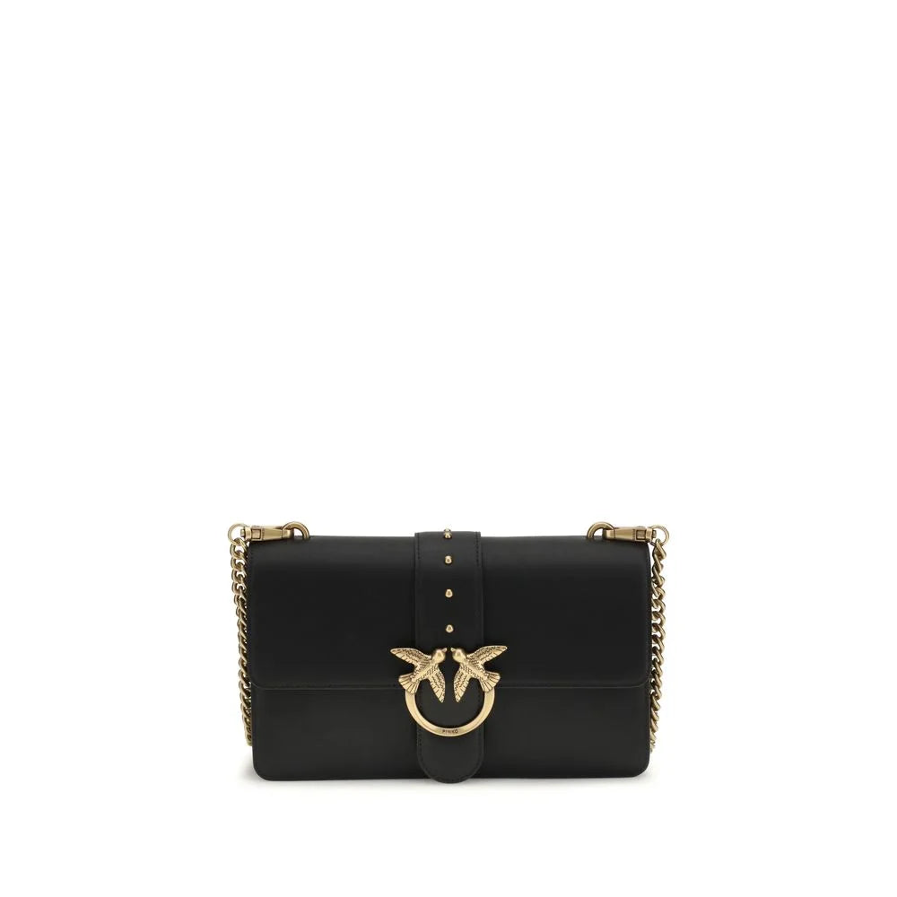 PINKO Black Calf Leather Bos Taurus Shoulder Bag