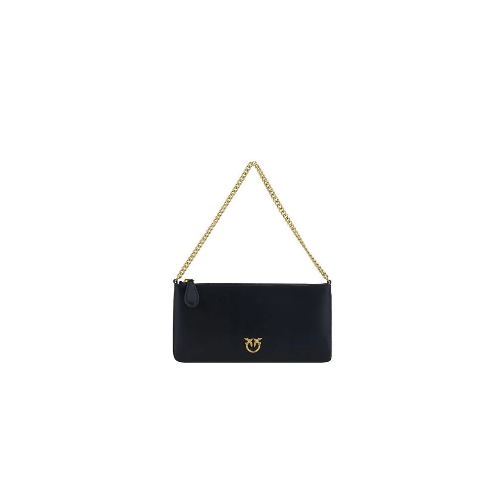 PINKO Black Calf Leather Bos Taurus Shoulder Bag
