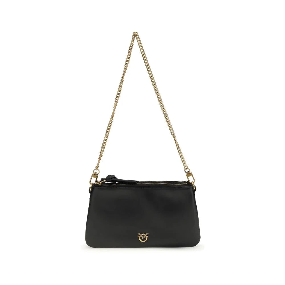 PINKO Black Calf Leather Bos Taurus Shoulder Bag