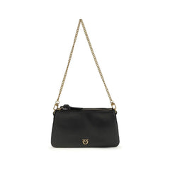 PINKO Black Calf Leather Bos Taurus Shoulder Bag