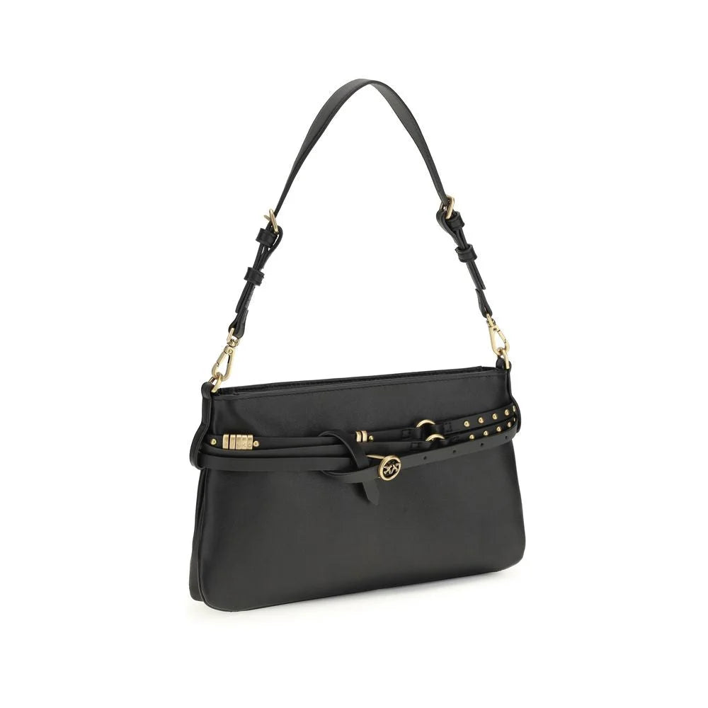 PINKO Black Calf Leather Bos Taurus Shoulder Bag