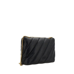 PINKO Black Calf Leather Bos Taurus Shoulder Bag