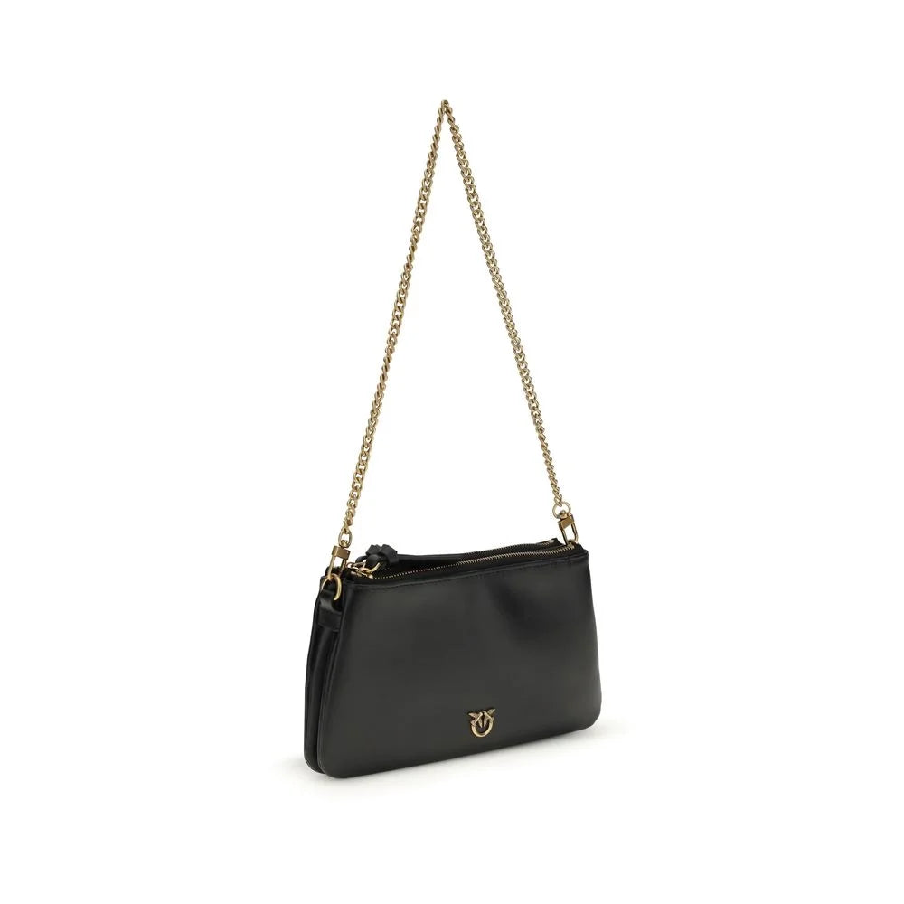 PINKO Black Calf Leather Bos Taurus Shoulder Bag