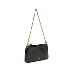 PINKO Black Calf Leather Bos Taurus Shoulder Bag