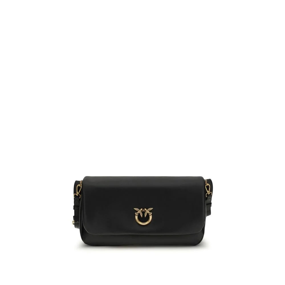 PINKO Black Calf Leather Bos Taurus Shoulder Bag