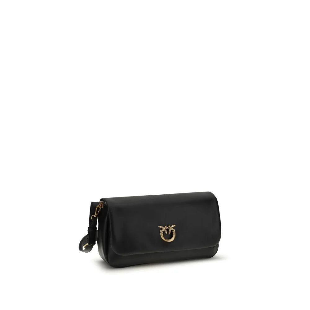 PINKO Black Calf Leather Bos Taurus Shoulder Bag