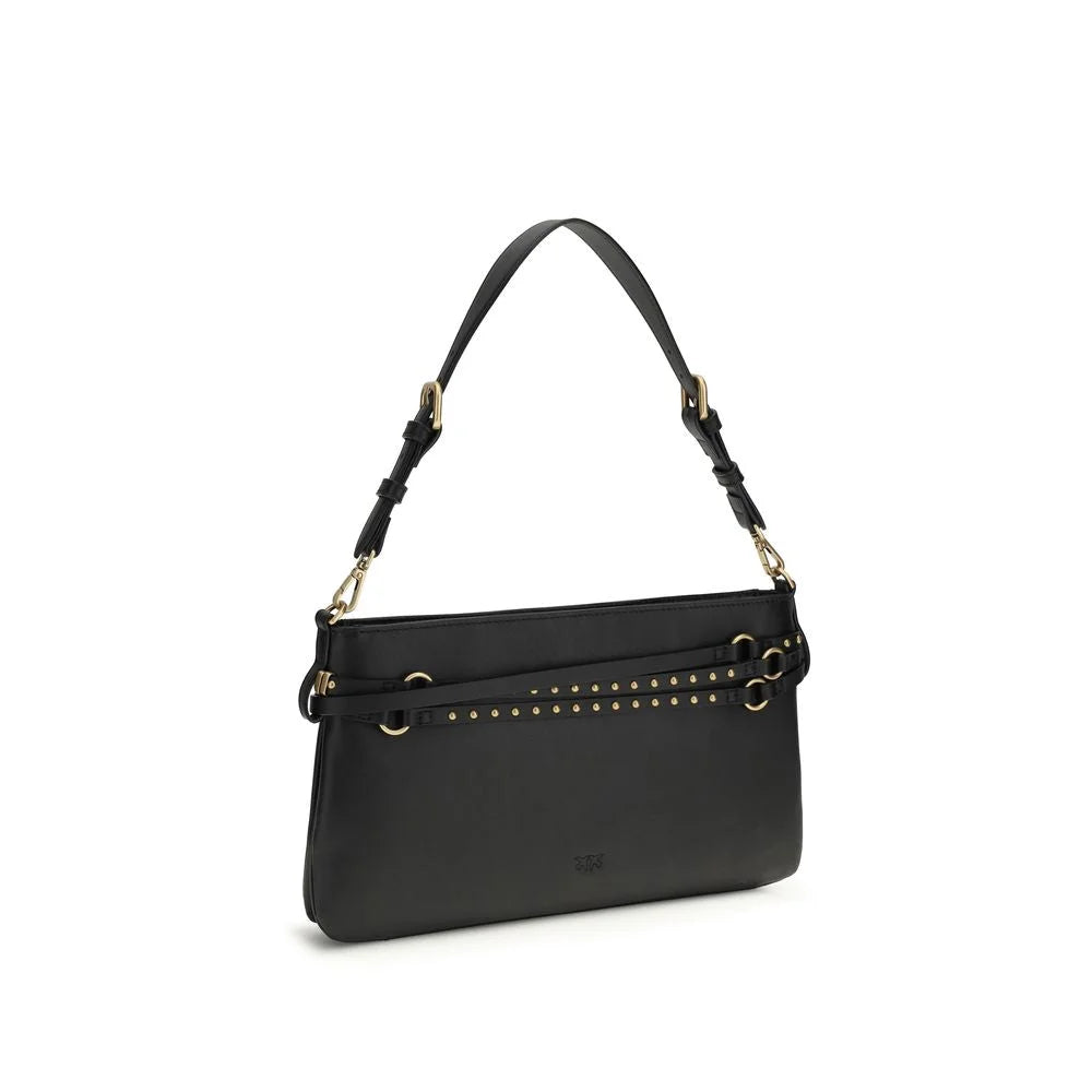 PINKO Black Calf Leather Bos Taurus Shoulder Bag