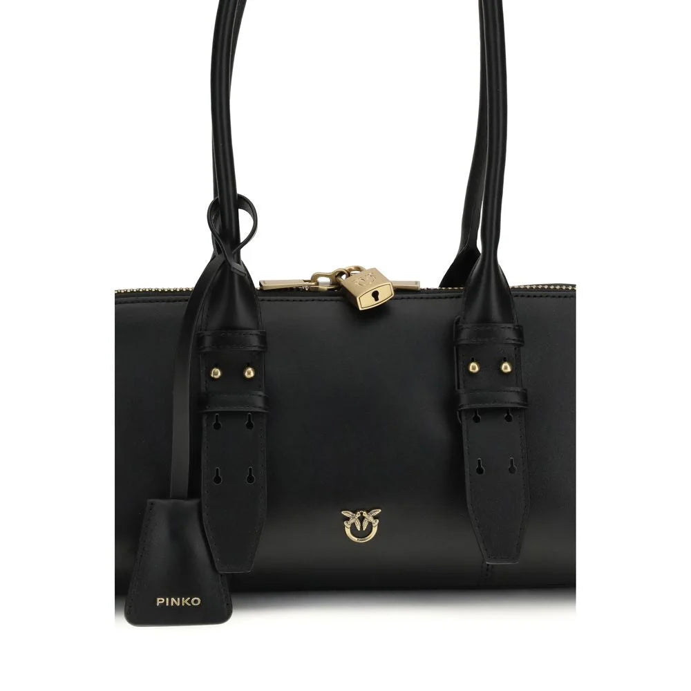PINKO Black Calf Leather Bos Taurus Shoulder Bag