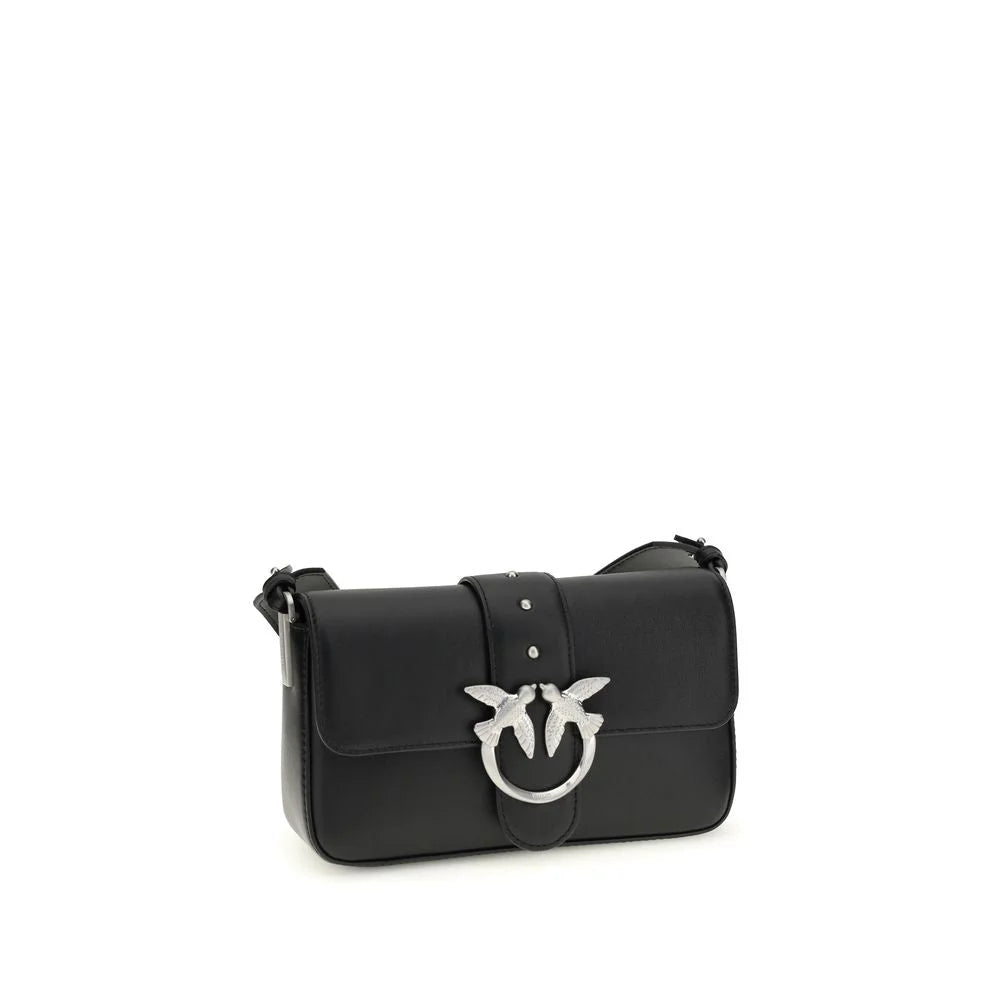 PINKO Black Calf Leather Bos Taurus Shoulder Bag