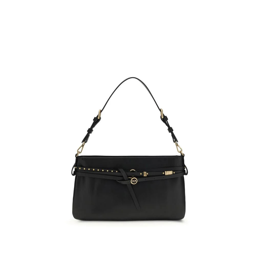 PINKO Black Calf Leather Bos Taurus Shoulder Bag
