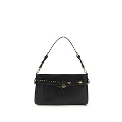 PINKO Black Calf Leather Bos Taurus Shoulder Bag
