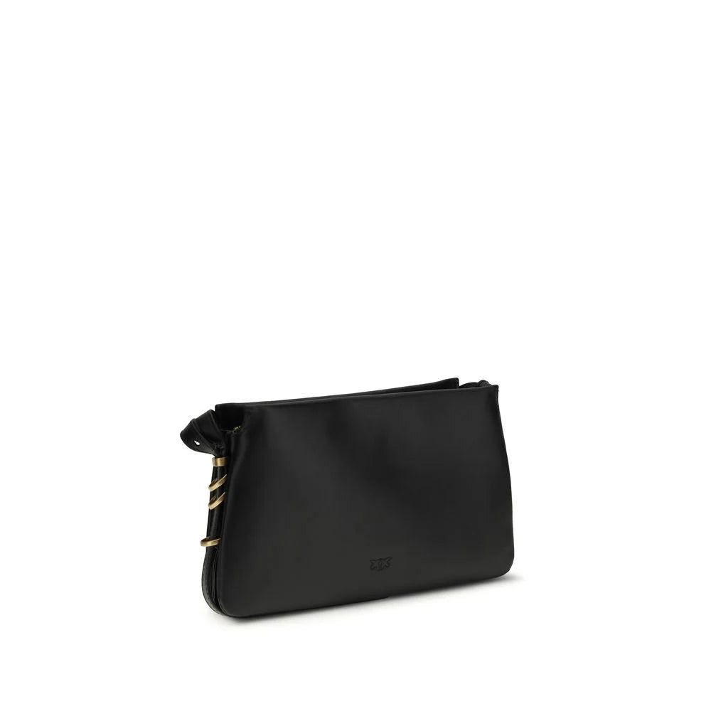 PINKO Black Calf Leather Bos Taurus Shoulder Bag