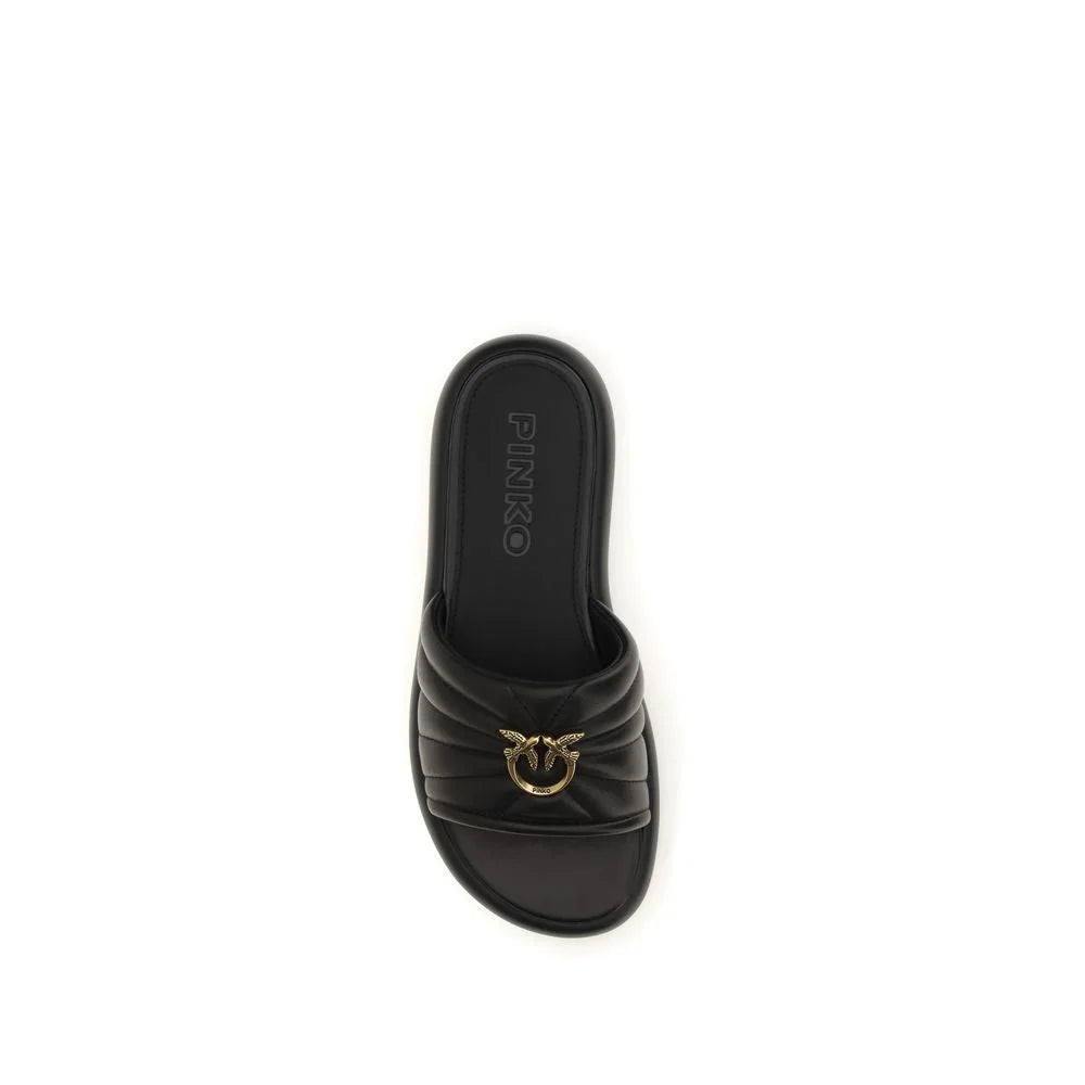 PINKO Black Calf Leather Bos Taurus Slides