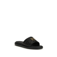 PINKO Black Calf Leather Bos Taurus Slides