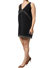 PINKO Black Embellished Polyester Sleeveless Shift A-line Mini Dress - IT42|M