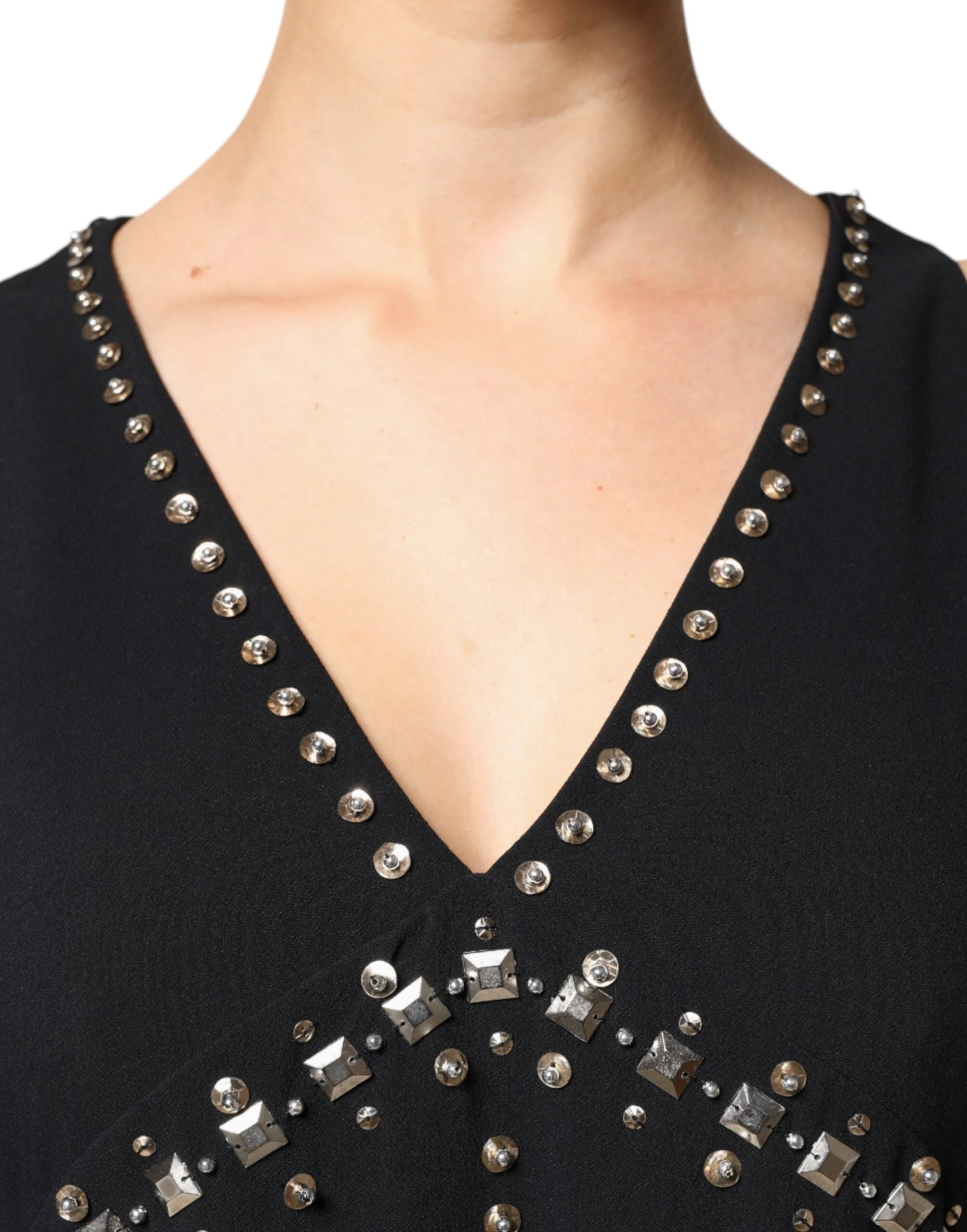 PINKO Black Embellished Polyester Sleeveless Shift A-line Mini Dress - IT42|M