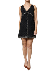 PINKO Black Embellished Polyester Sleeveless Shift A-line Mini Dress - IT42|M