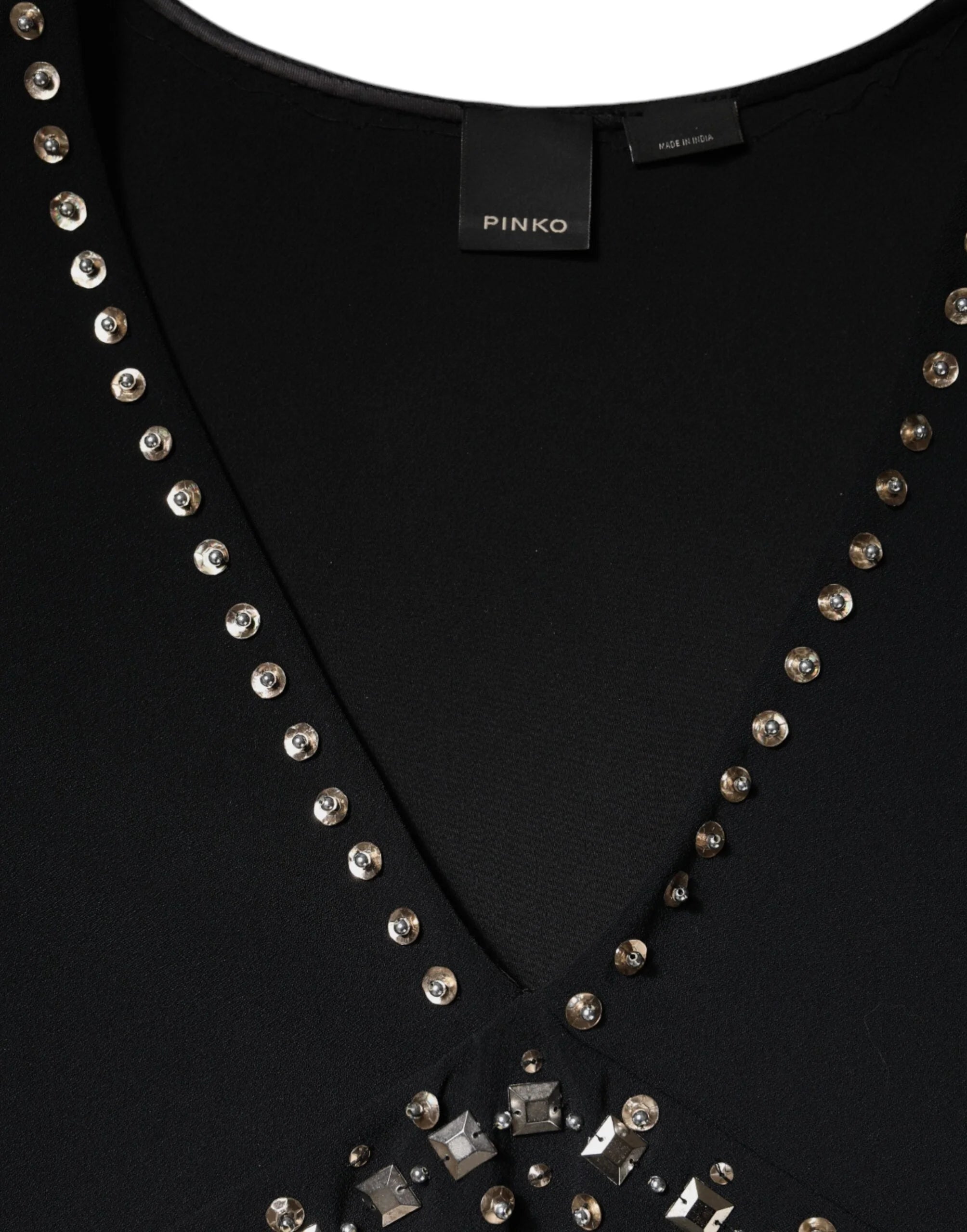 PINKO Black Embellished Polyester Sleeveless Shift A-line Mini Dress - IT42|M
