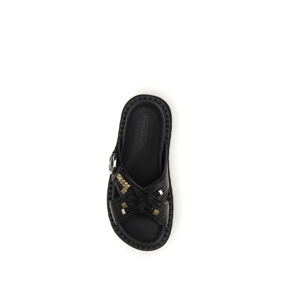 PINKO Black Goatskin Platform Sandals